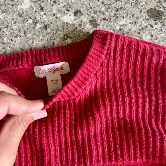 Cat & Jack l Red Ribbed Crew Neck Sweater l Size M - Picture 2 of 6